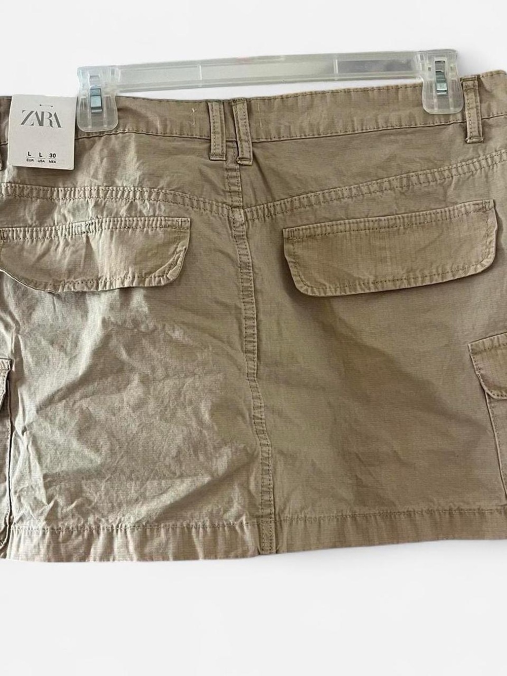Zara Beige Utility Mini Skirt with Flap Pockets